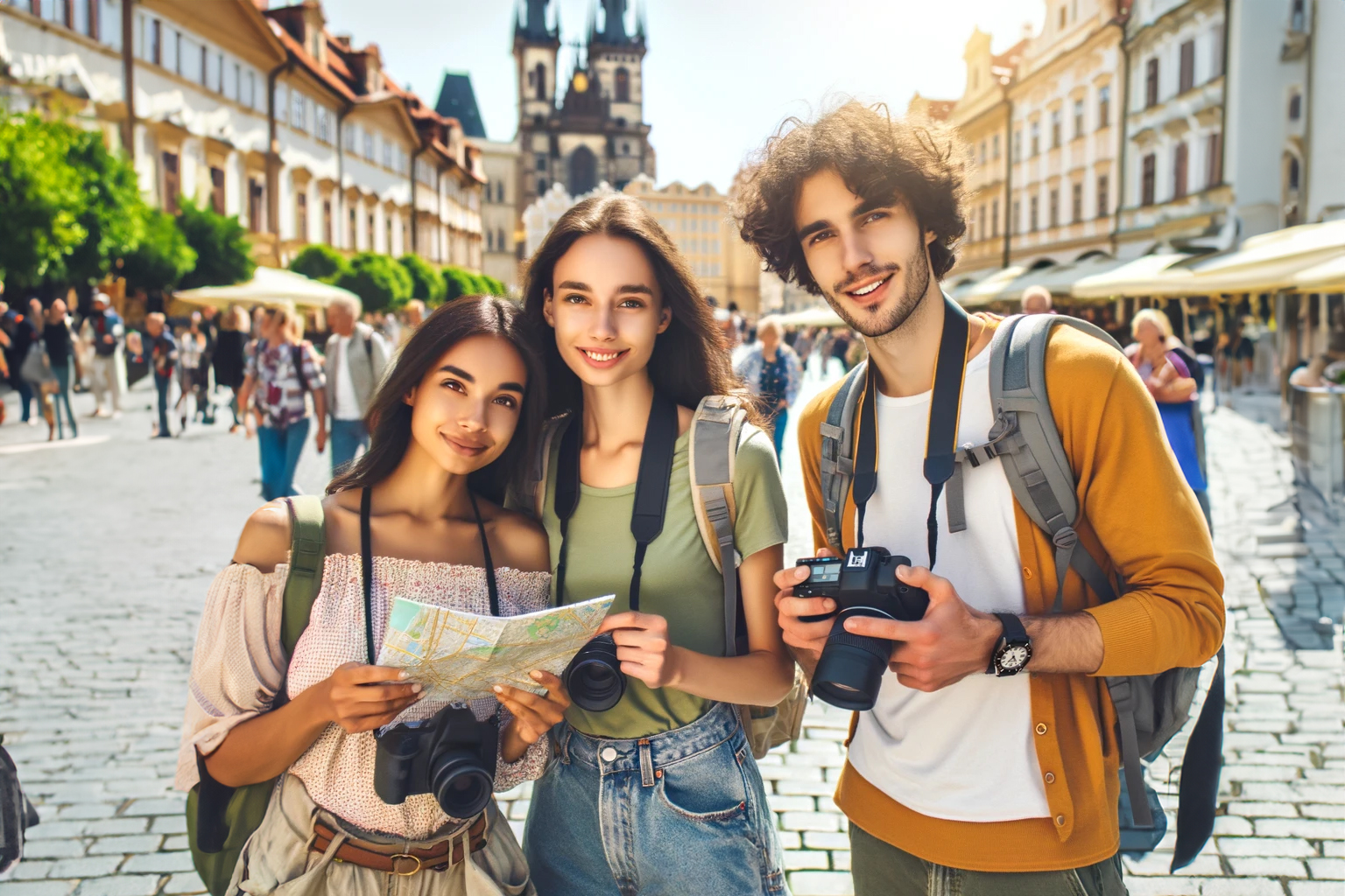 a sunny day in Prague full of tourists prague tour guide girl